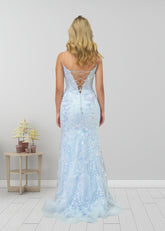 Laurel | Mermaid Light Blue V Neck Corset Sequin Formal Dress - Bady Blue - PromDressClub